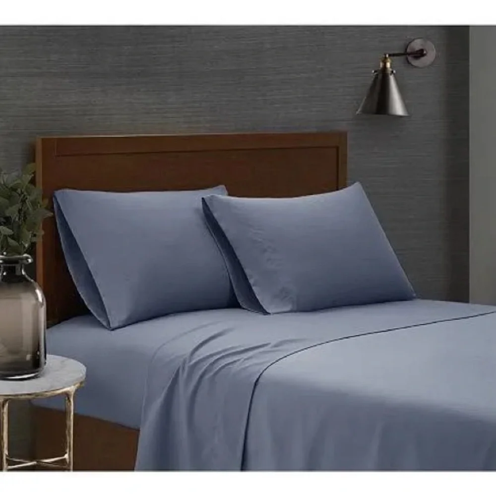 London Fog Garment Wash Wrinkle Resistant Sheet Set, Queen Size, Blue